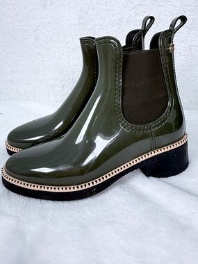 Lemon Jelly Olive Green Chelsea Rain Boots Waterproof Ankle Boots Size 36 Size 5
